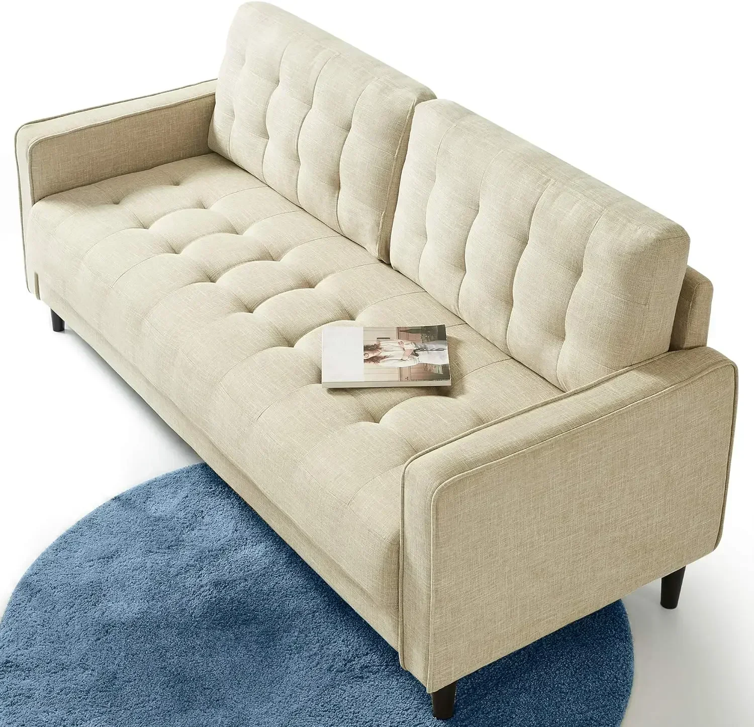 Benton Sofa Couch / Grid Tufted Cushions / Easy, Tool-Free Assembly, Beige