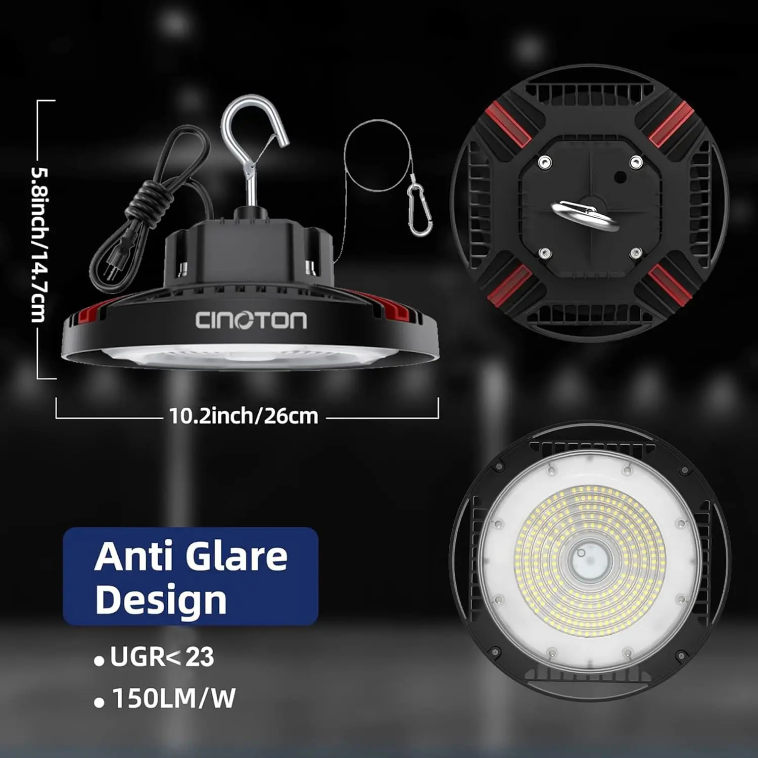 Oświetlenie High Bay 160 W z wtyczką amerykańską, oświetlenie 24000 lm do magazynu fabrycznego w garażu, warsztatu i stodoły, внесен z certyfikatem UL