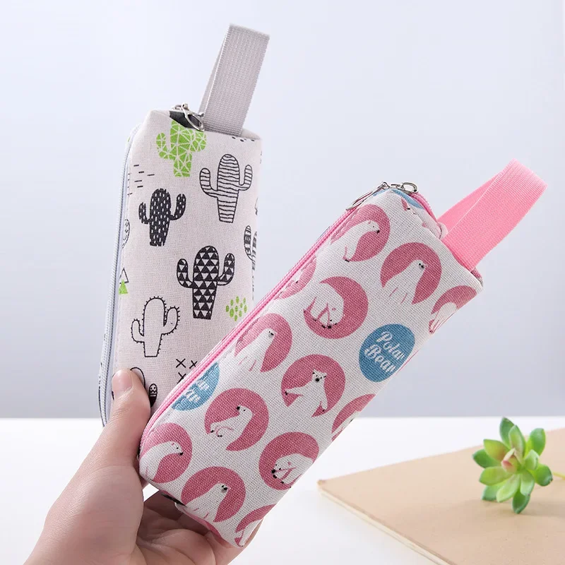 1 Pieces Lytwtw's Kawaii Cute Cartoon Grid Cactus Bear Pen Pencil Bag School Office Supplies Stationery Receive Tools Case