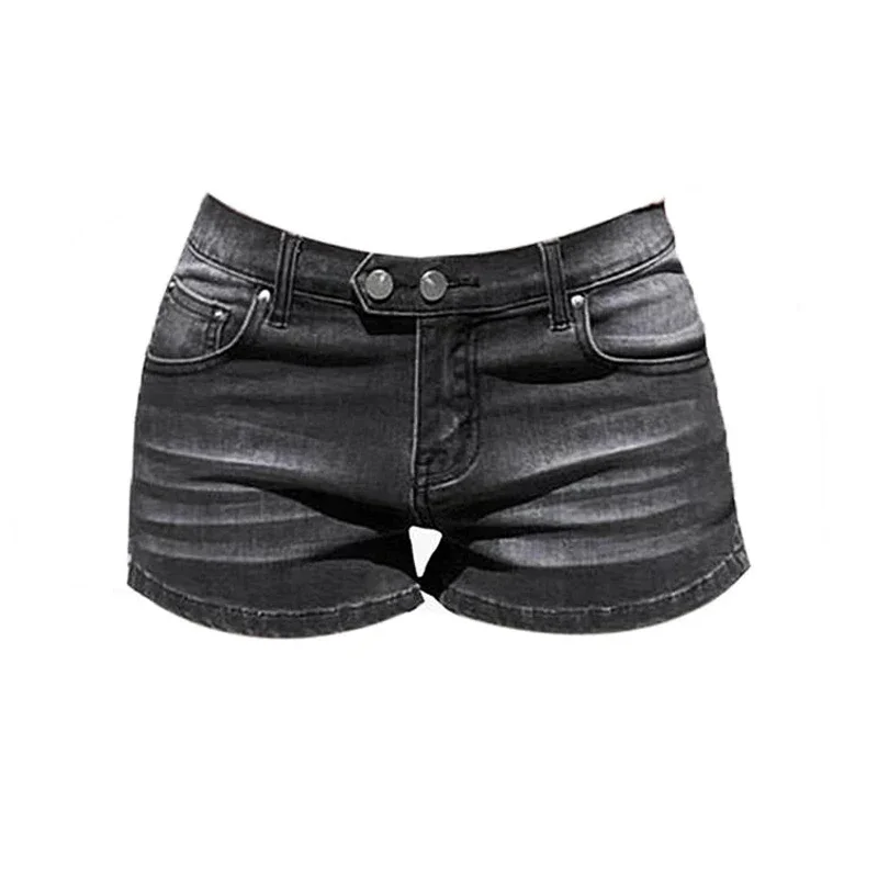 Summer Grey Denim Shorts for Women Low Waist Mini Jeans Shorts 2000s 90s Y2k Emo Cowboy Short Pants Harajuku Clothes