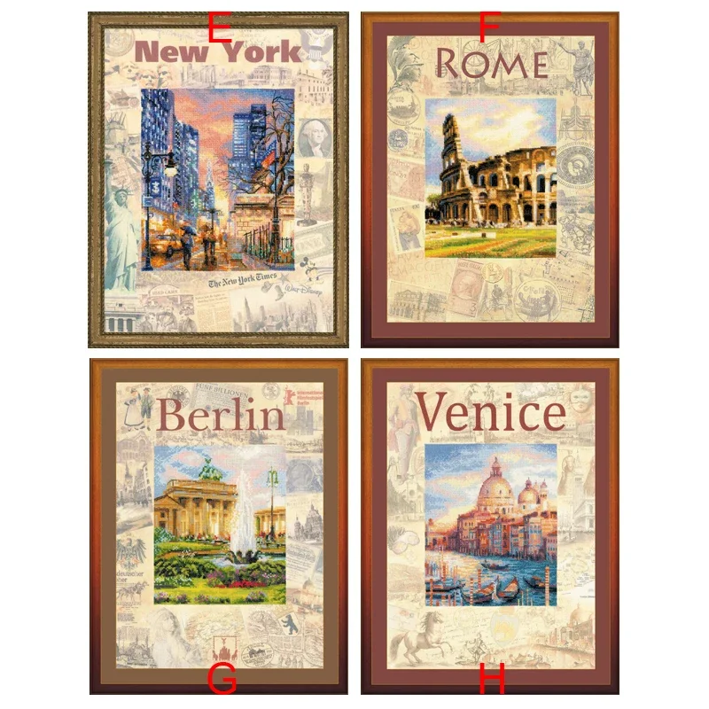 Counted Cross Stitch Kit, Human History City, Paris, London, Agra, Moscow, New York, Rome, Berlin, Venice Embroidery Riolis 0018