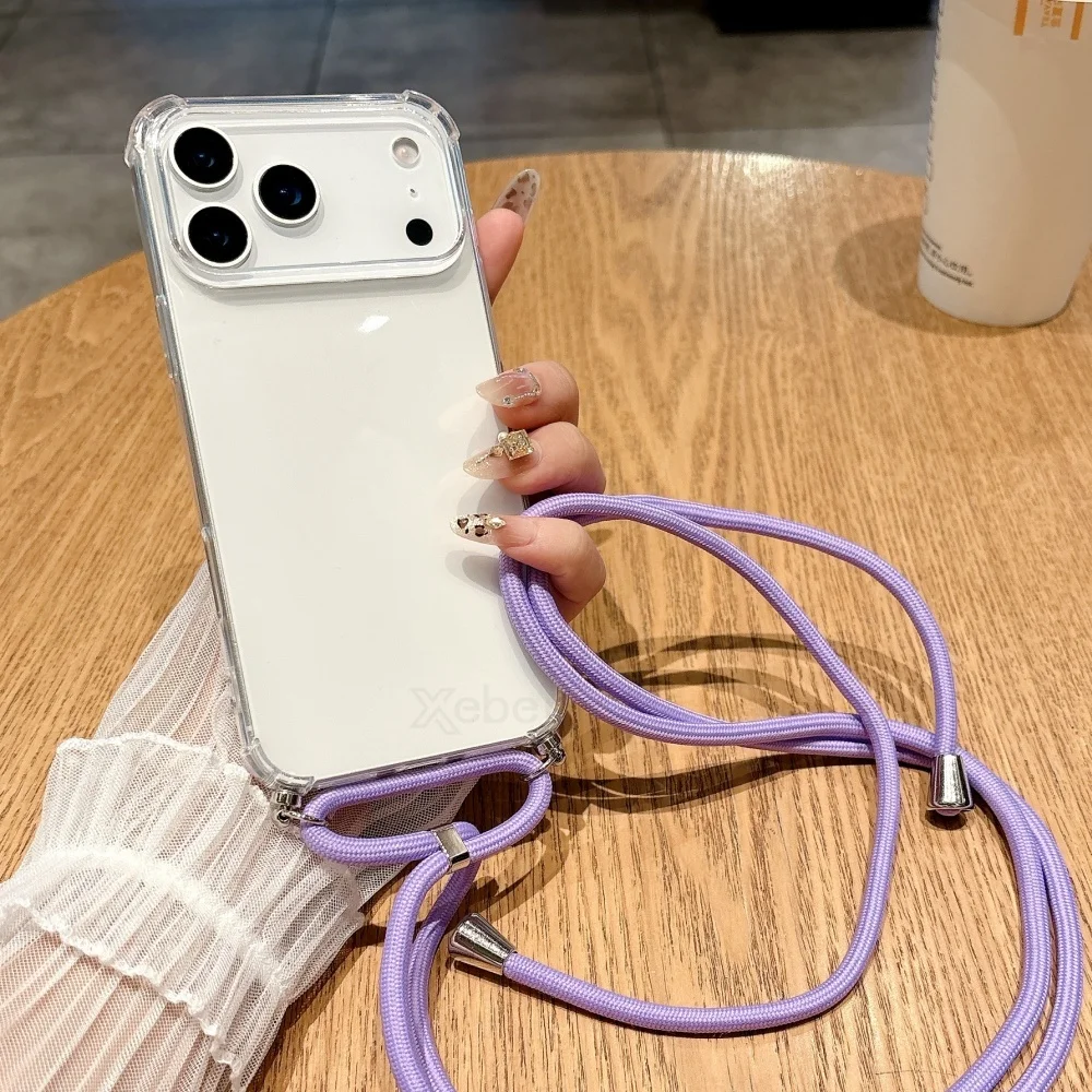 Crossbody-Lanyard-Klarsicht-Handyhülle für iPhone 18 17 16 15 14 13 12 11 Pro Max XR Xs 7 8 Plus Stoßfeste Silikon-Soft-TPU-Hülle
