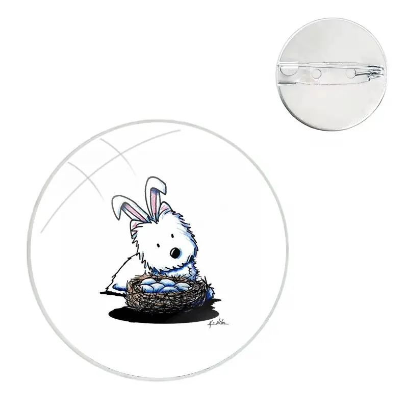 Glass Dome Brooches Shirt Lapel Bag Cute Badge Pins For Clothes Hat Accessories cartoon Westie dog