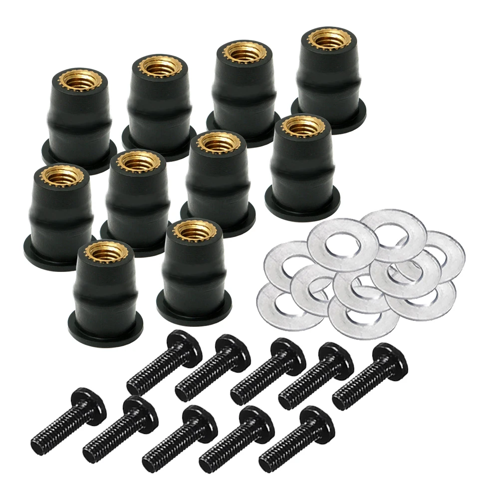 10/30Pcs M5 M6 Motorcycle Rubber Well Nuts Windshield Rivet Nut Crews Bolts Accessories For Honda Suzuki Yamaha Kawasaki