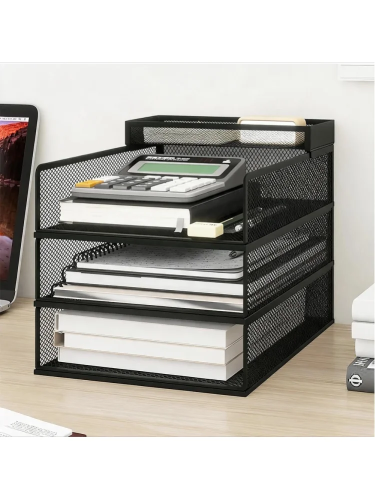 5-poziomowy metalowy organizer na biurko, modułowy pojemnik na dokumenty i pisma w formacie A4, segregatory i notatniki, stojak do przechowywania na biurku, idealny do biura, domowego biura, szkoły i — 2