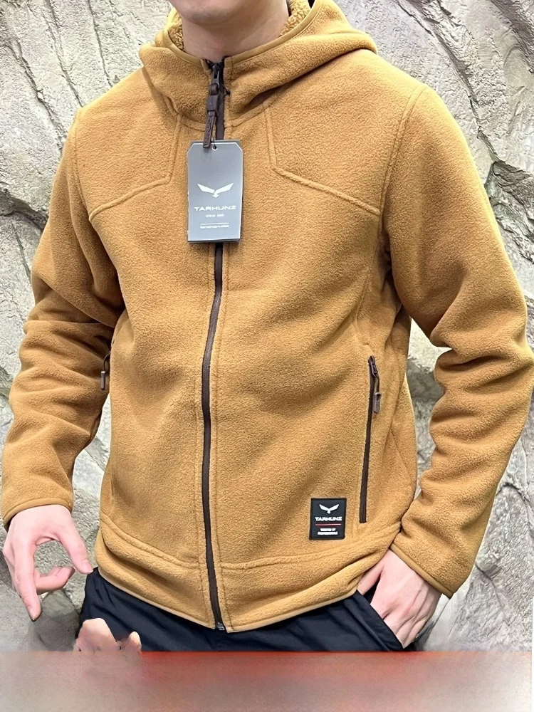 

Heavyweight Double-Sided Fce Outdoor Men's Jaet Windproof Warm Hooded Coat Polyester Fiber Long Sve Zipper Closure