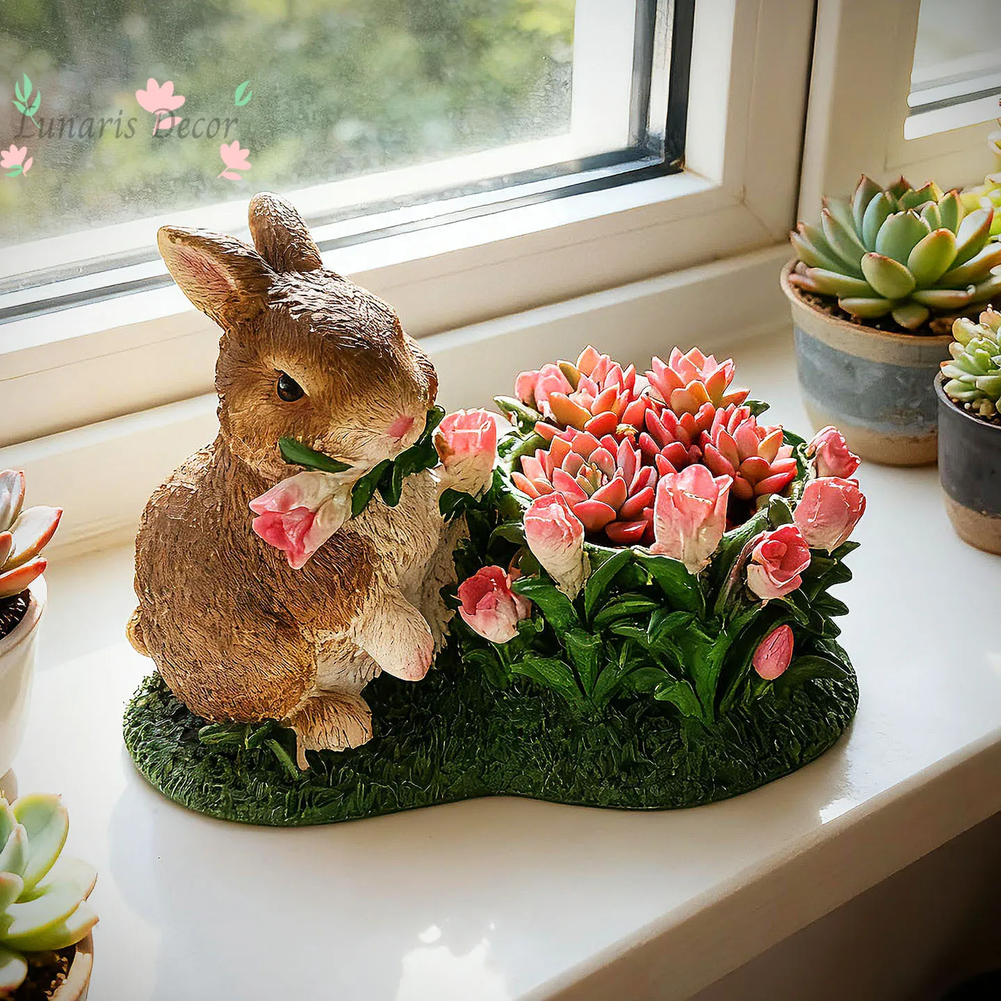 

Rabbit planter - creative succulent pot, decorative ornament for home, balcony, and desktop landscaping