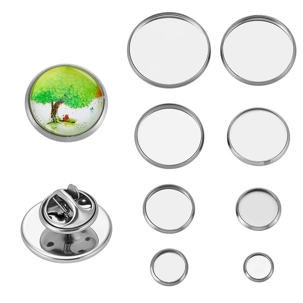 

8 Styles Stainless Steel Brooch Findings Flat Round Stainless Steel Color Tray: 6~20mm