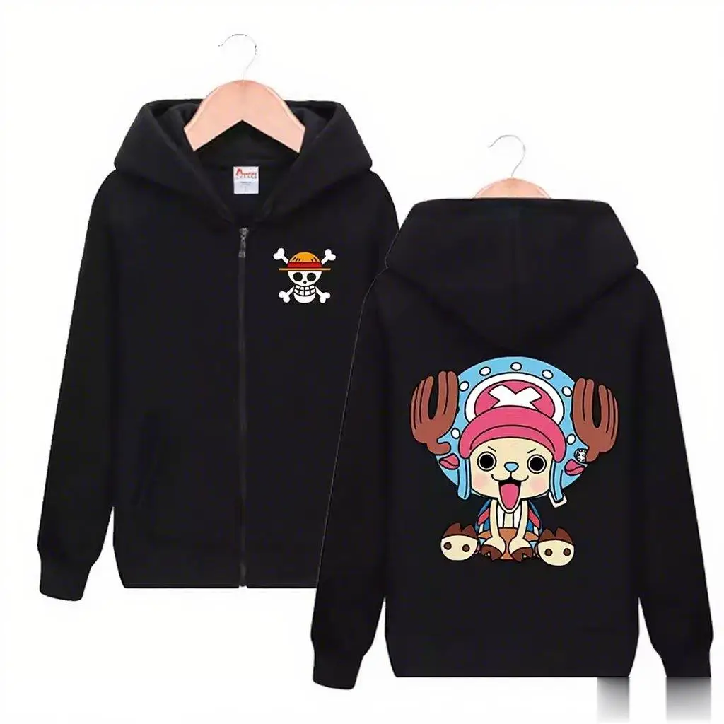 Uma peça luffy chopper moletom com capuz zip-up 2025 primavera outono casual anime dos desenhos animados impressão gráfica solta streetwear unisex