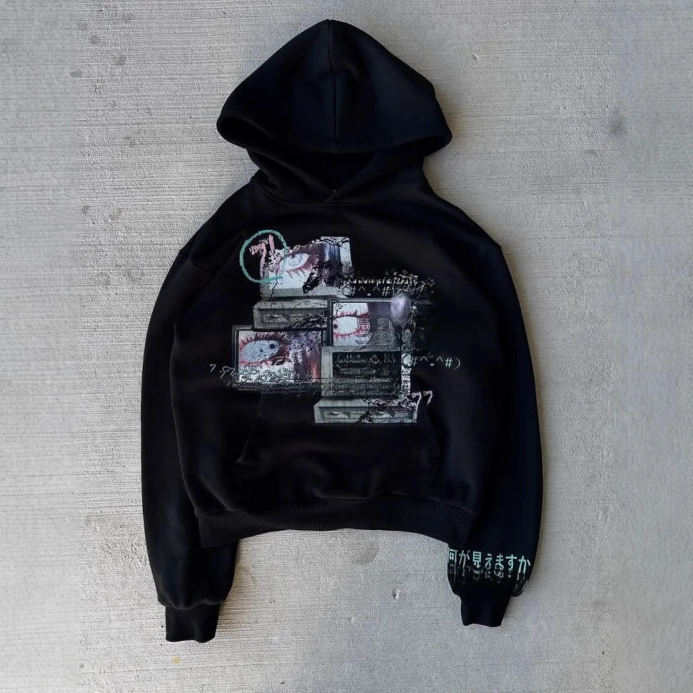 Street Style Long Sleeve Hoodie Sweatshirt Dark Print European And American Style Y2K Trendy Outerwear For Women