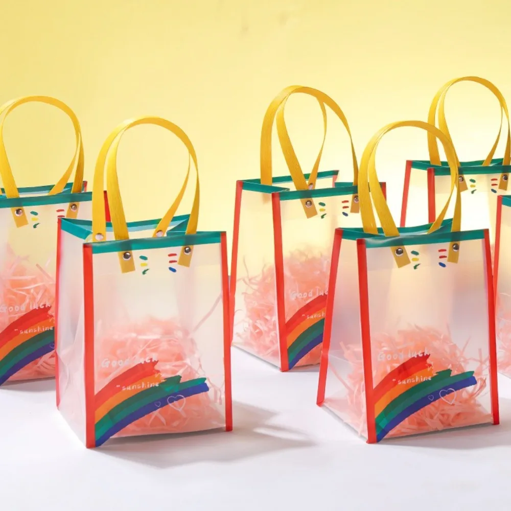 New Rainbow Gift Packaging Bag Waterproof Large Capacity Shoulder Bag PVC Clothing Store Shopping Bag Party