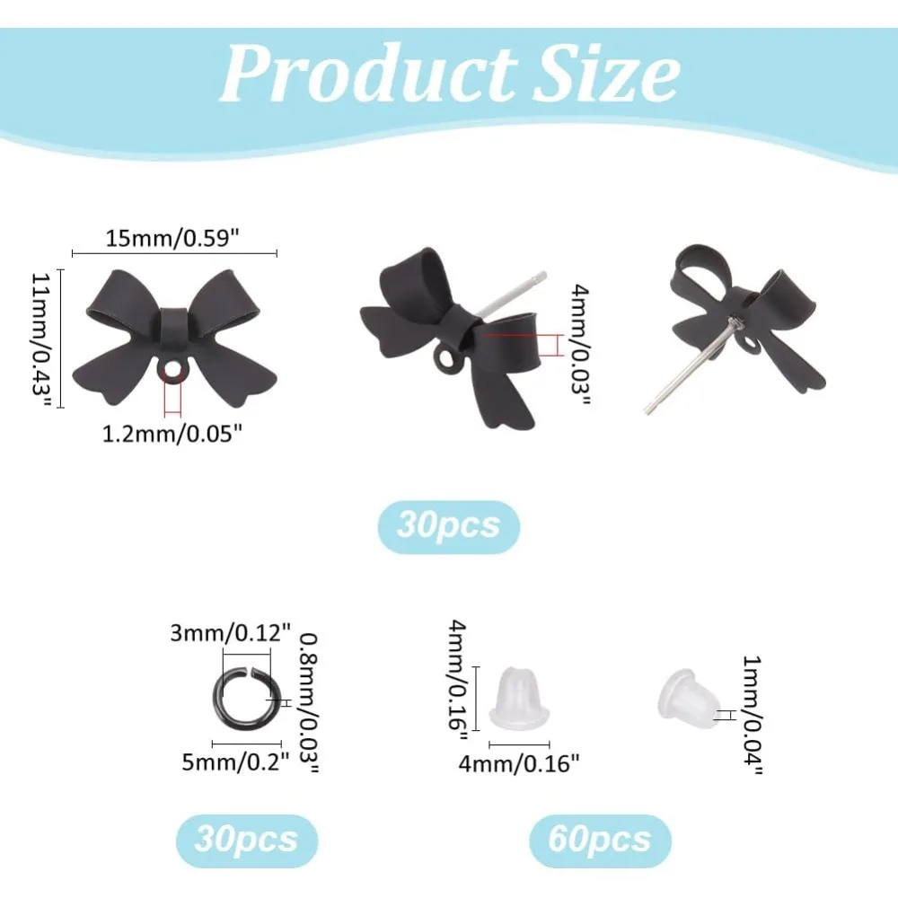30Pcs Bow Earring Studs with Loop and Backs