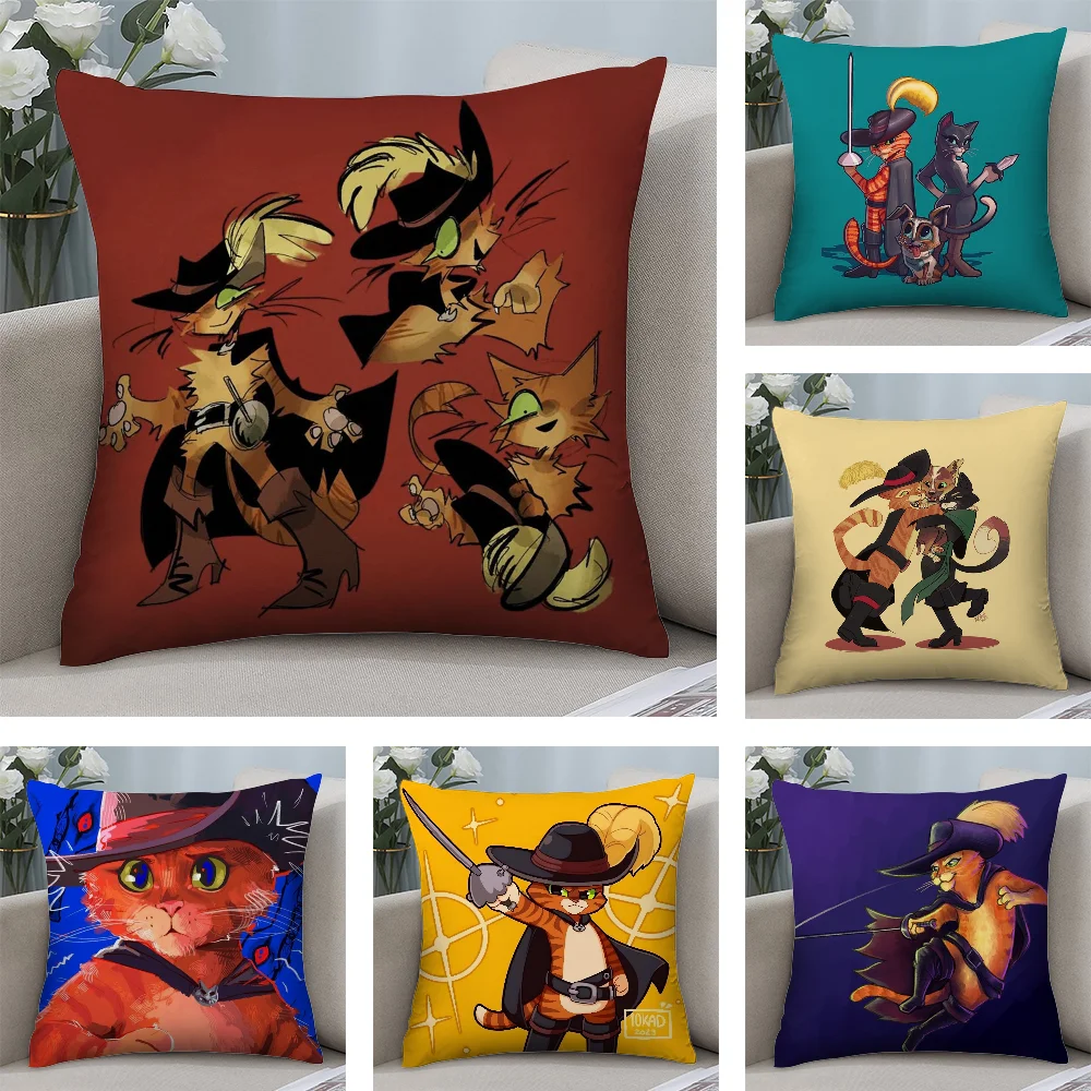 

P-Puss in B-Boots Pillow Case Short Plush Pillow Covers Sofa Decorative Gift Home Double-sided Printing Cushion Cover