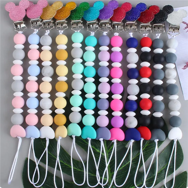 Newborn Pacifier Clips Speenkoord Mouse Dummy Chain Silicone Beads Diy Bebes Pacifier Holder Newborn Baby Shower Gift