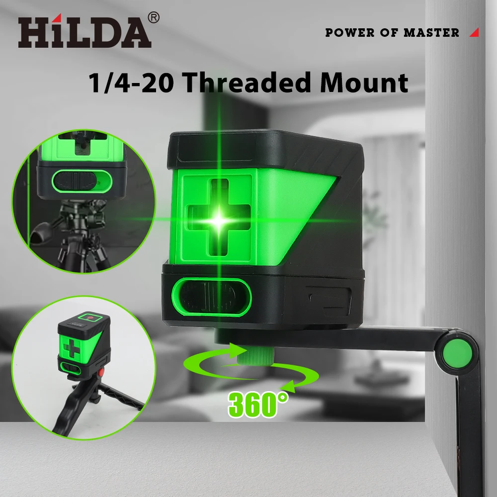 HILDA 2D Laser Level Self Levelling Green Beams Laser Horizontal & Vertical Cross-line 2 Lines