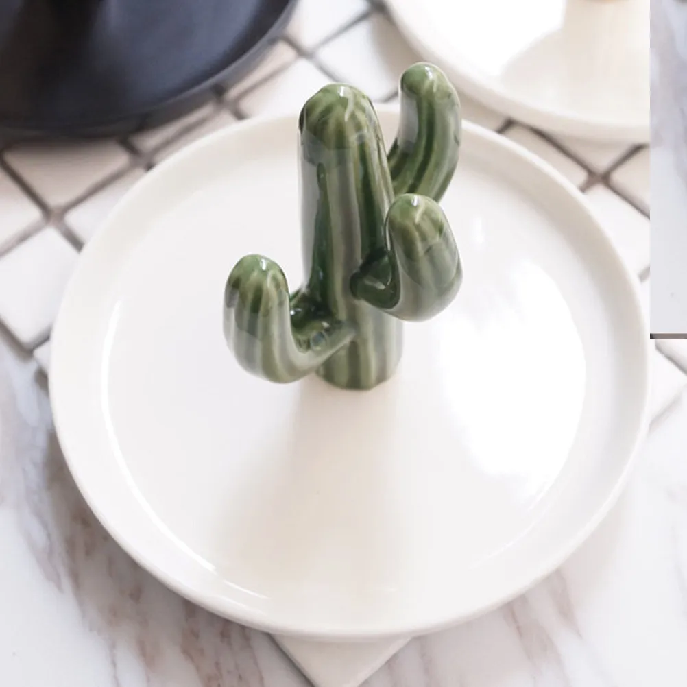 2Pcs Exquisite Cactus-Shaped Ceramic Jewelry Tray European Style Desktop Organizer for Earrings Necklaces Rings Display Storage