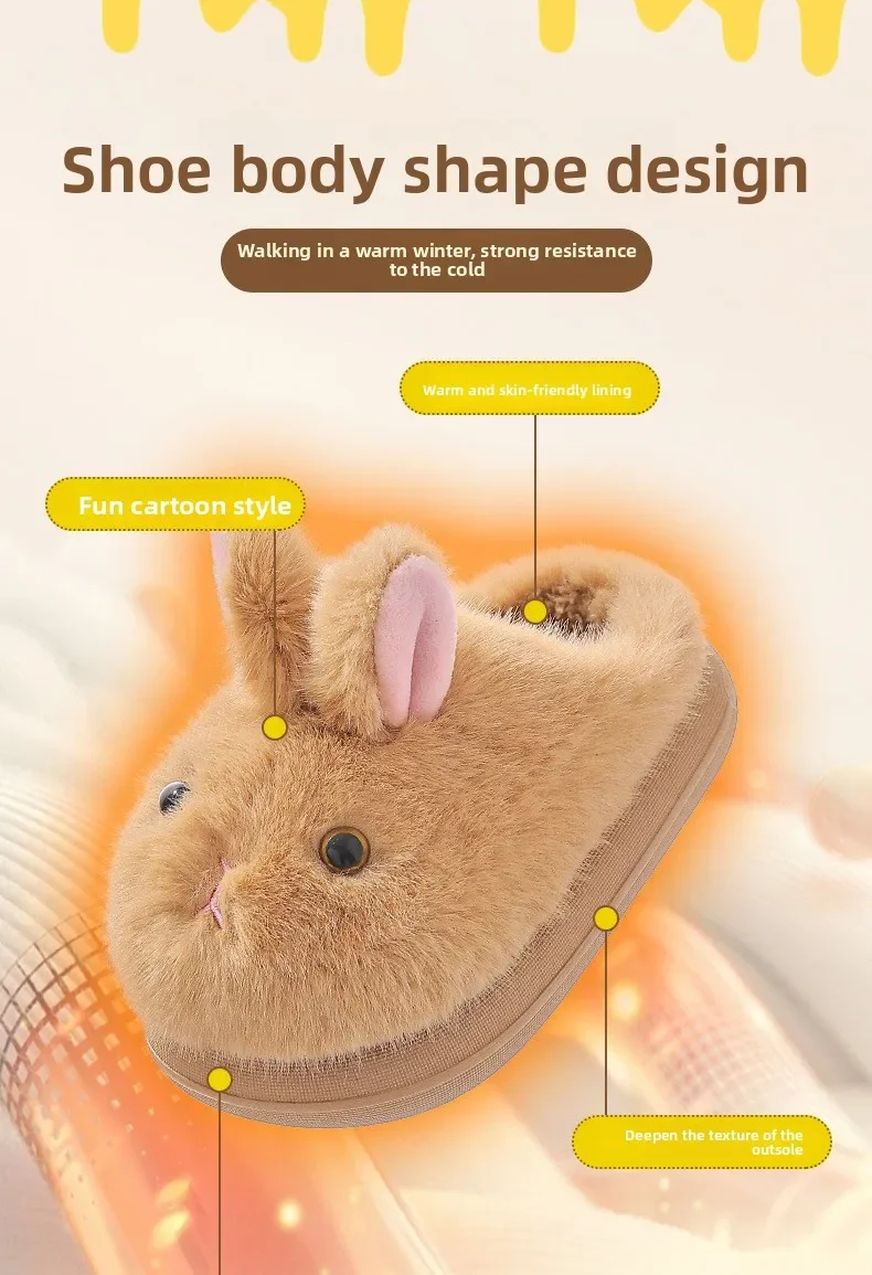 2026 Mädchen Herbst Winter Baumwoll-Hausschuhe Kinder Slip-On Warme Schuhe Niedlicher Hase Rutschfest Weich Bequem Plüsch Hausschuhe für drinnen – Detail 6
