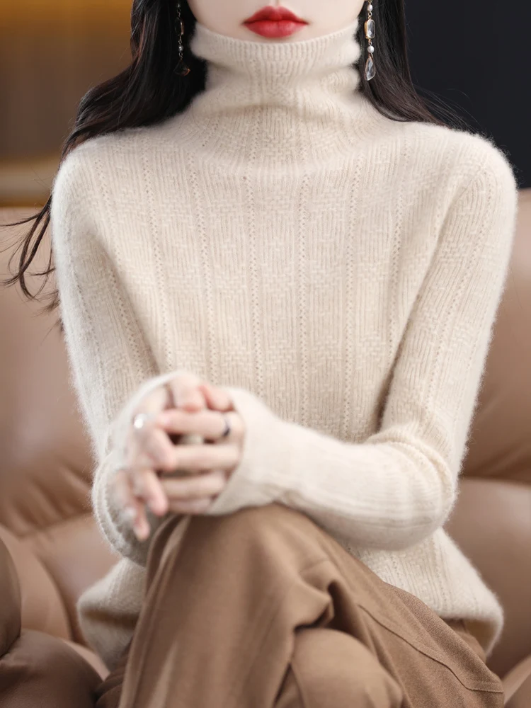 

Витой свитер из 100% шерсти для пожилых людей, витой свитер для пожилых людей, женский вязаный свободный и утягивающий свитер с ворсовым воротником, базовый свитер с капюшоном