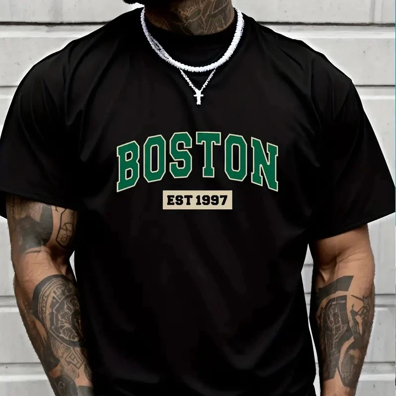 Japanese simple and fresh letter pattern summer short-sleeved outdoor casual comfortable breathable men's short-sleeved T-shirt