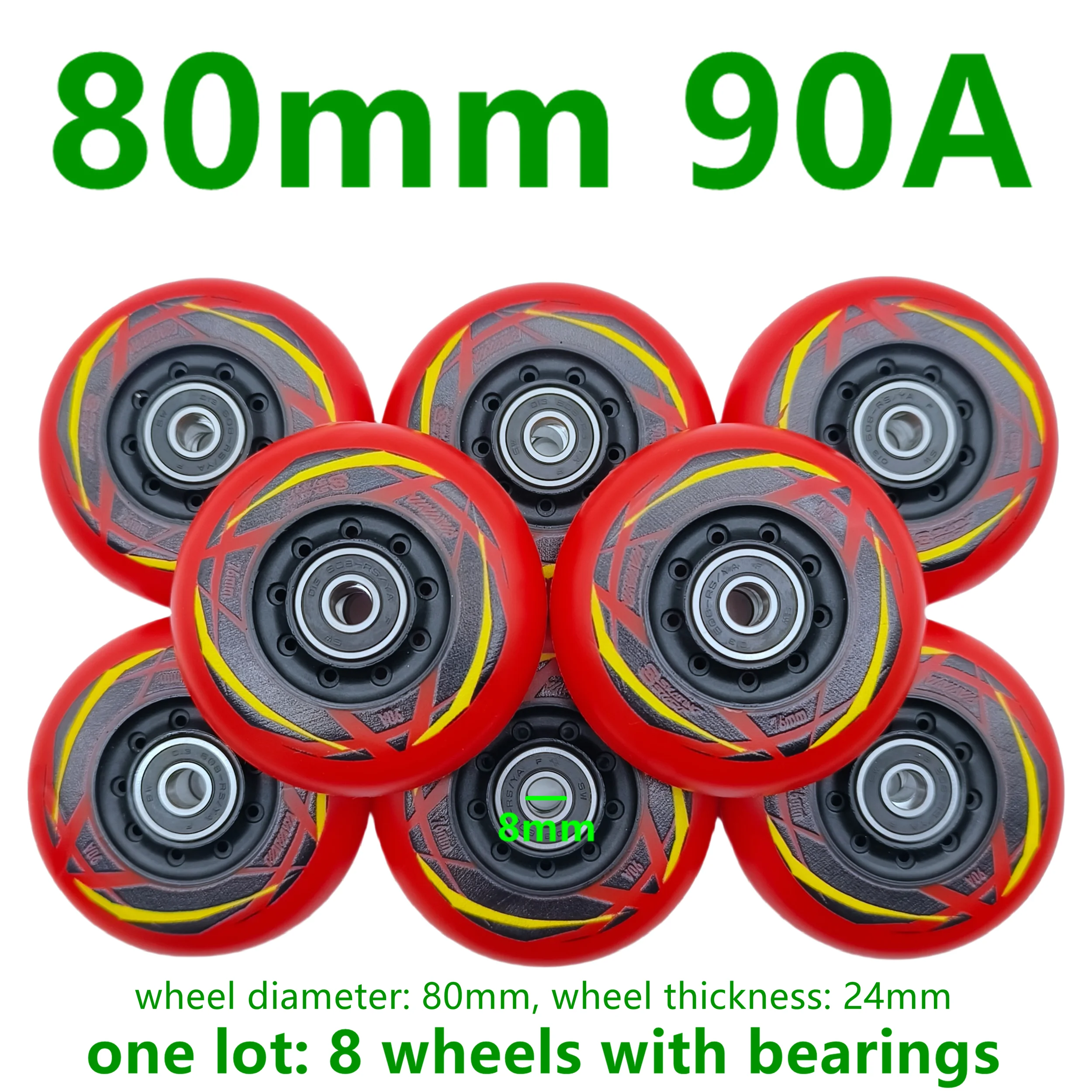 Braking wheel skate wheel roller wheel red 76mm 80mm hardness 90A good quality with smooth bearings 8wheels/lot