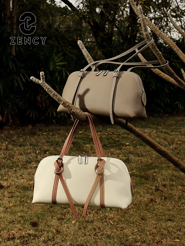 Zency Women's Genuine Leather Bag Simple Fashion Double Straps Shoulder Handbag for Commuters Shoppers