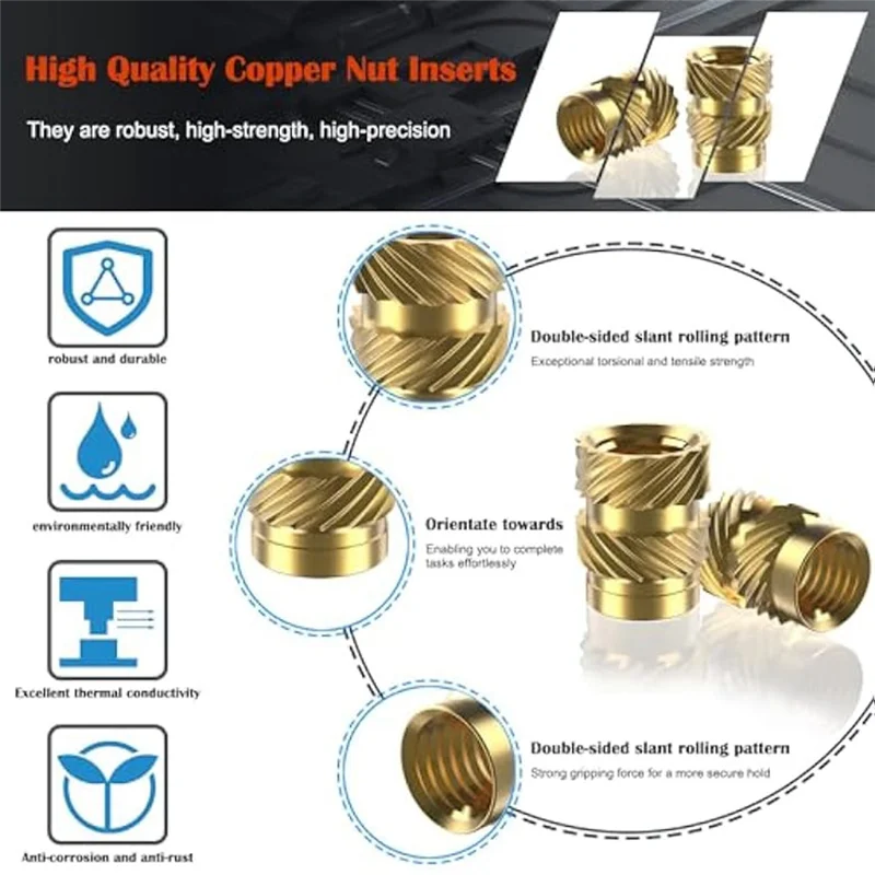 A23I-400Pcs Threaded Inserts,M2/M2.5/M3/M4/M5/M6 Thread Knurled Nuts Assortment Kit Heat Set Insert For Plastic 3D Printing