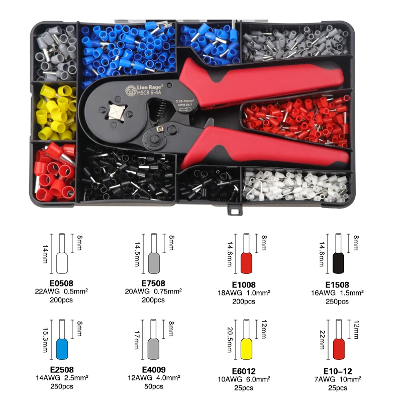 Alicate de crimpagem com caixa, HSC8, 6-4A, Fio Crimper Terminal Tubular, Mini Ferrule Crimper Tools, Kit Elétrico Doméstico