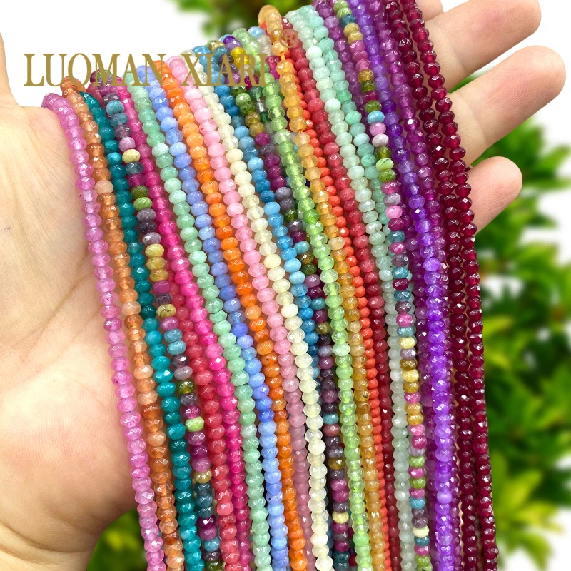 

3x4 мм граненые счеты из натурального камня, рубин, турмалин, красочные бусины-разделители из халцедона для изготовления ювелирных изделий, аксессуары для браслетов «сделай сам»