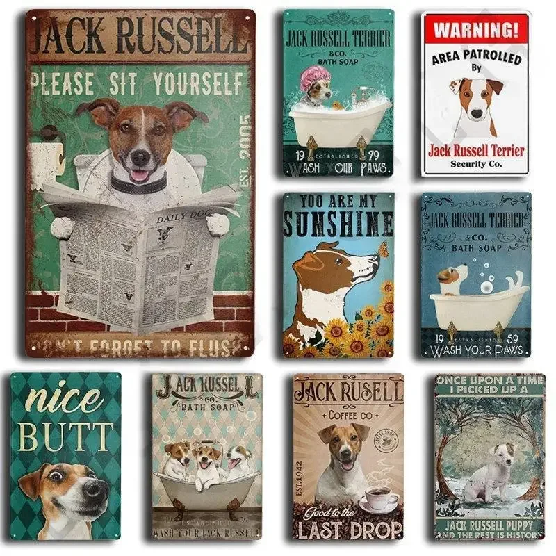 Jack Russell Terrier Custom Poster Tin Sign，for Home Cafe Kitchen Bathroom Toilet Farmhouse Livingroom Funny Wall Decoration