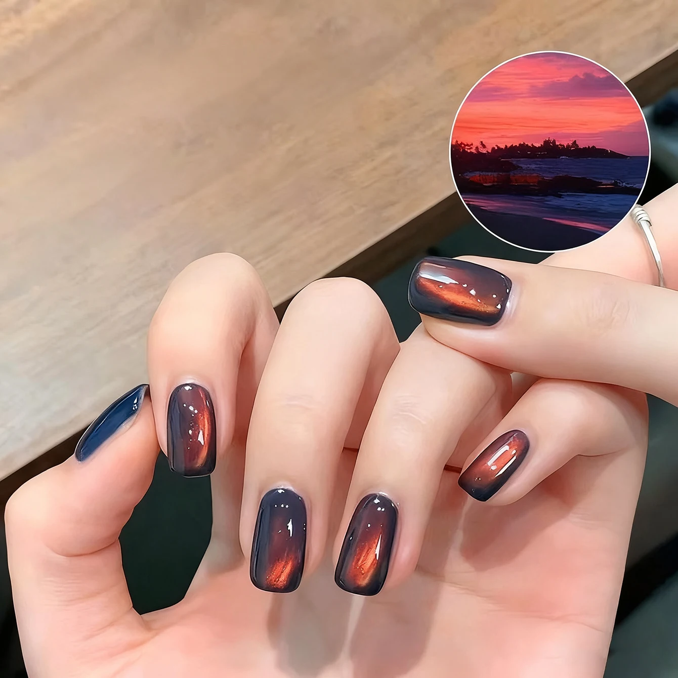 MIANEL 10ml Summer Nails Sea Sunset Cat Eye Gel Nail Polish with Satin Glass Beads Black Nails For Christmas Cute Nails 1-10pcs