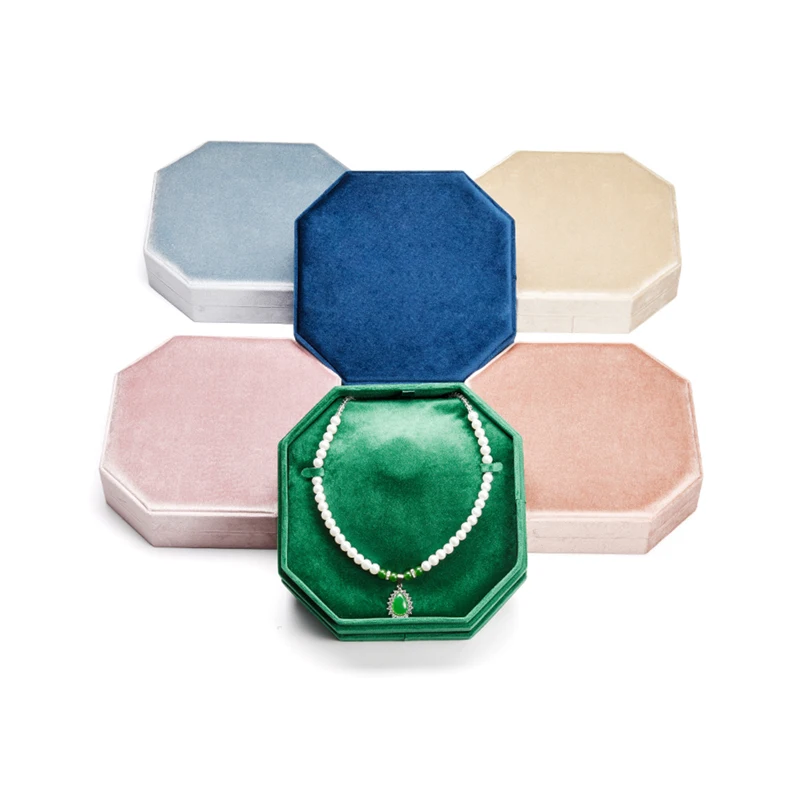Luxury Velvet Necklace Jewelry Box - Octagon Pendant Display Storage Case, Gift Organizer for Wedding, Engagement & Birthday