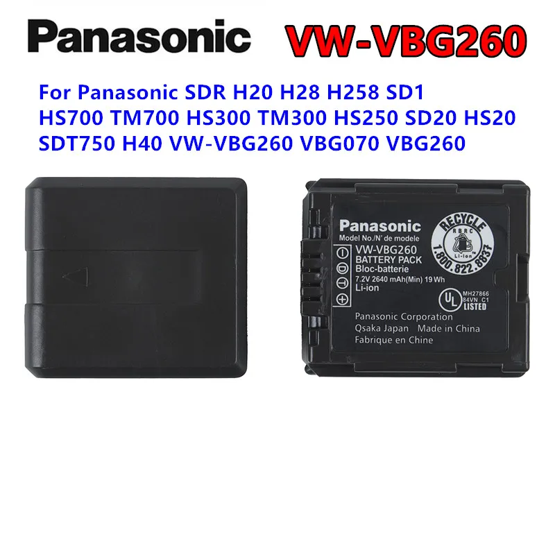 Panasonic Original Battery For SDR H20 H28 H258 SD1 HS700 TM700 HS300 TM300 HS250 SD20 HS20 SDT750 H40 VW-VBG260 VBG070 VBG260