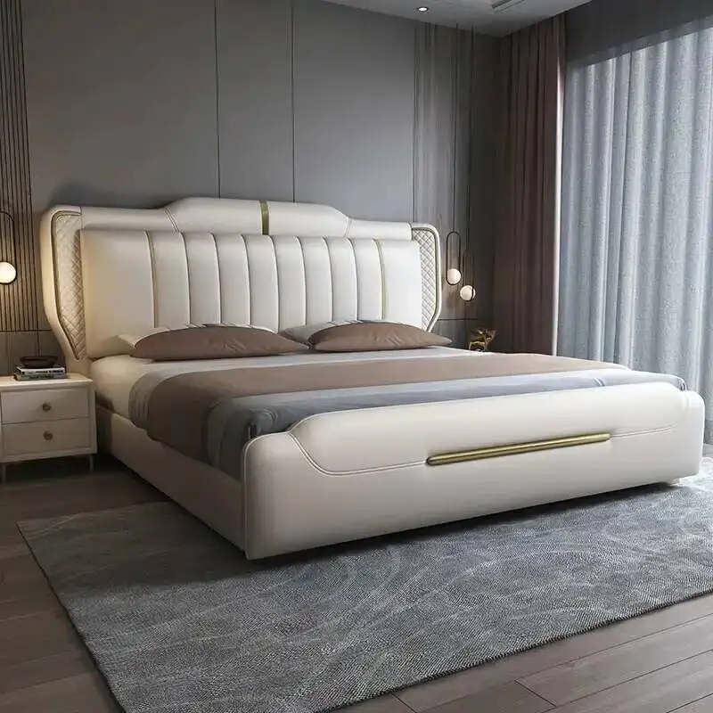 سرير خفيف إيطالي فاخر وبسيط وحديث بتصميم مزدوج سرير الأميرة غرفة نوم الملكة أثاث صالون Letto Matrimoniale الياباني