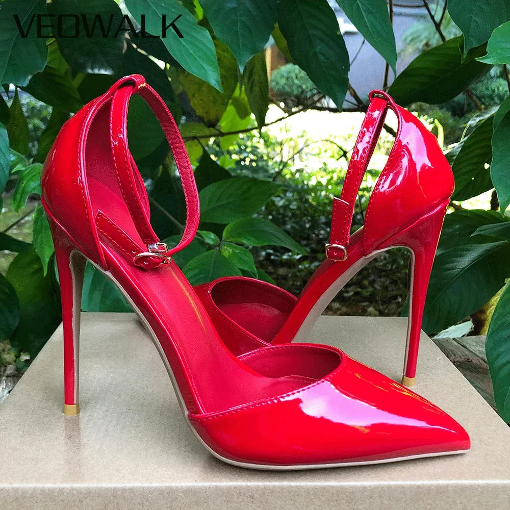 

Veowalk/красные лакированные туфли-лодочки на щиколотке с ремешками на шпильке, женские пикантные туфли на очень высоком каблуке 12 см, вечерние свадебные модельные туфли