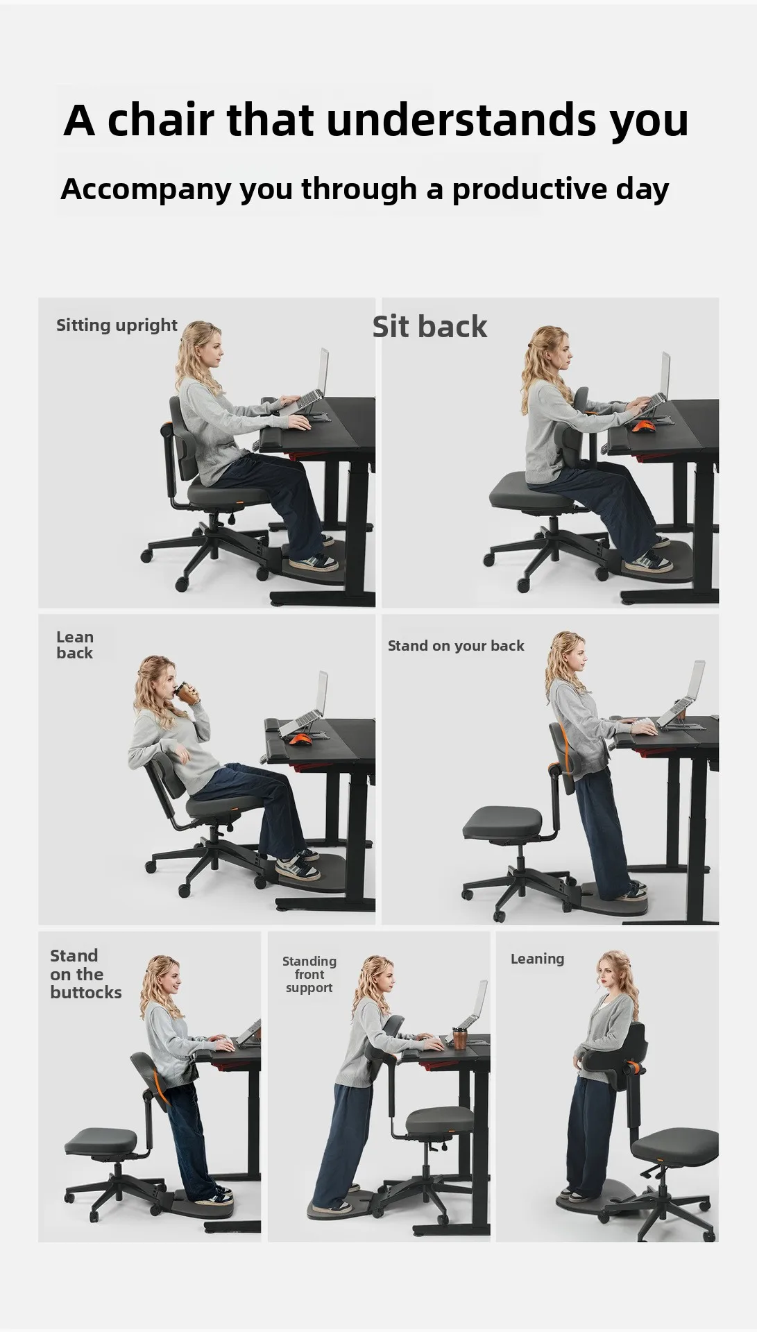 3 in1 Ergonomic Standing Desk Chair, Perch Stool for Sit-Stand-Lean, Height Adjustable Office Stool with Back Support & Footrest image 6