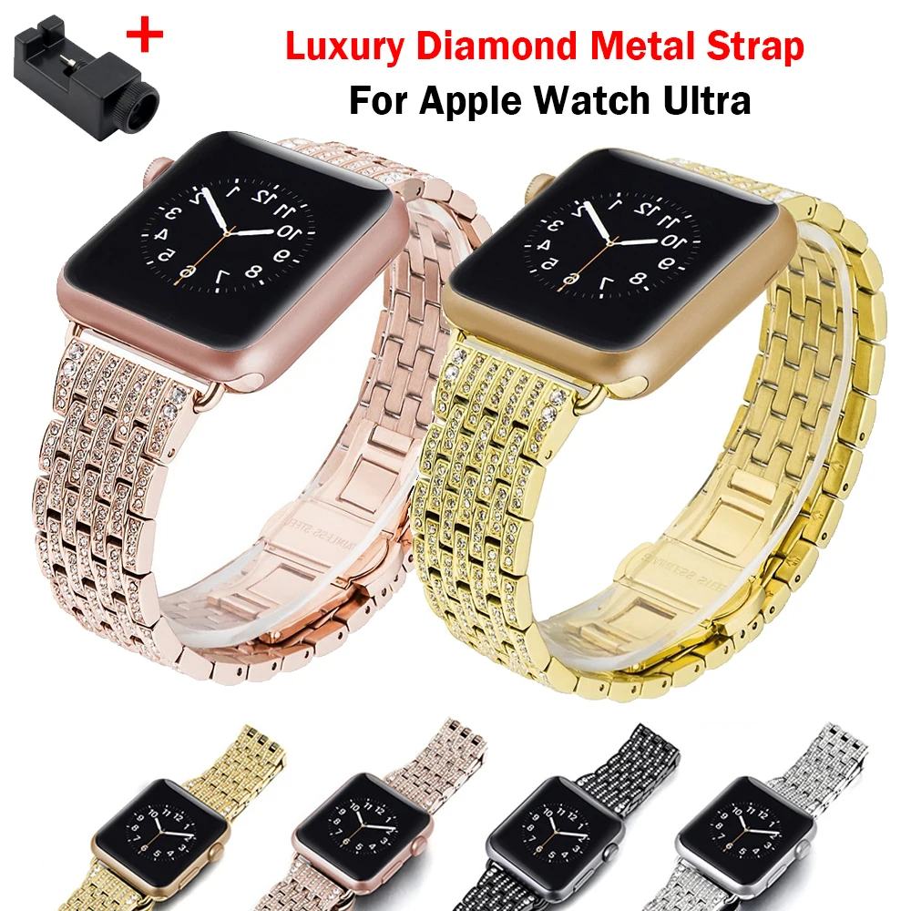 

Bling Diamond Metal Strap for Apple Watch Band 49mm 41mm 42mm 38mm 40mm 45mm Women Bracelet Belt Iwatch Series 8 7 SE 6 5 4 3