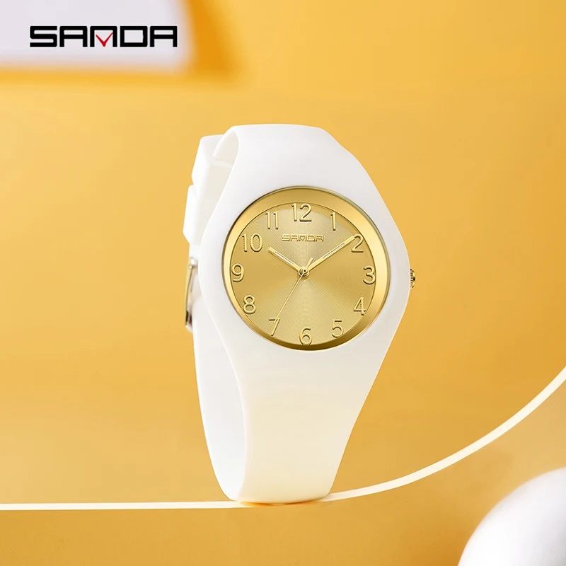 SANDA Women Watch 2024 New Casual Fashion Quartz Watch 30M Waterproof White Silicone Strap Women Clock Luxury Brand Reloj 6186