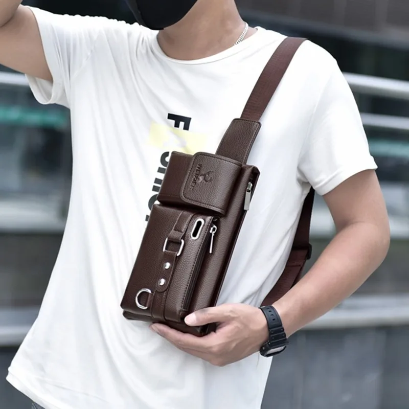 Waist Packs PU Leather Waist Bag For Men Travel Waist Pack Vintage Fanny Pack Male Belt Pouch Bag Casual Cell Phone Chest Bag