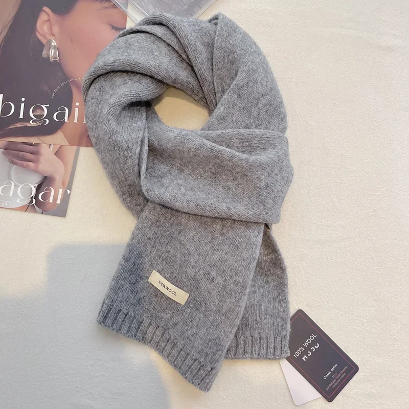 High Quality 100% Wool Scarf Men Women Winter Autumn Solid Color Couple Muffler Simple Warm Versatile Knitted Scarf Male Female