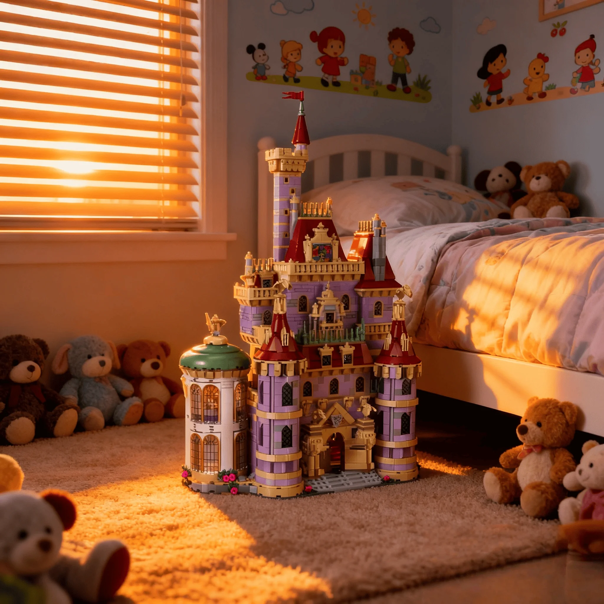 

Home decoration romantic princess castle 2026 new 2916 particles in pink and purple architectural street view game moc model hol