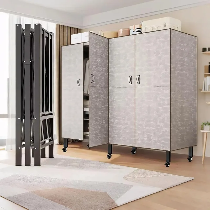 Rolling Clothes Rack with Magnetic Door, Metal Clothing Rack Load 2000lbs, Foldable Portable Wardbe Closet
