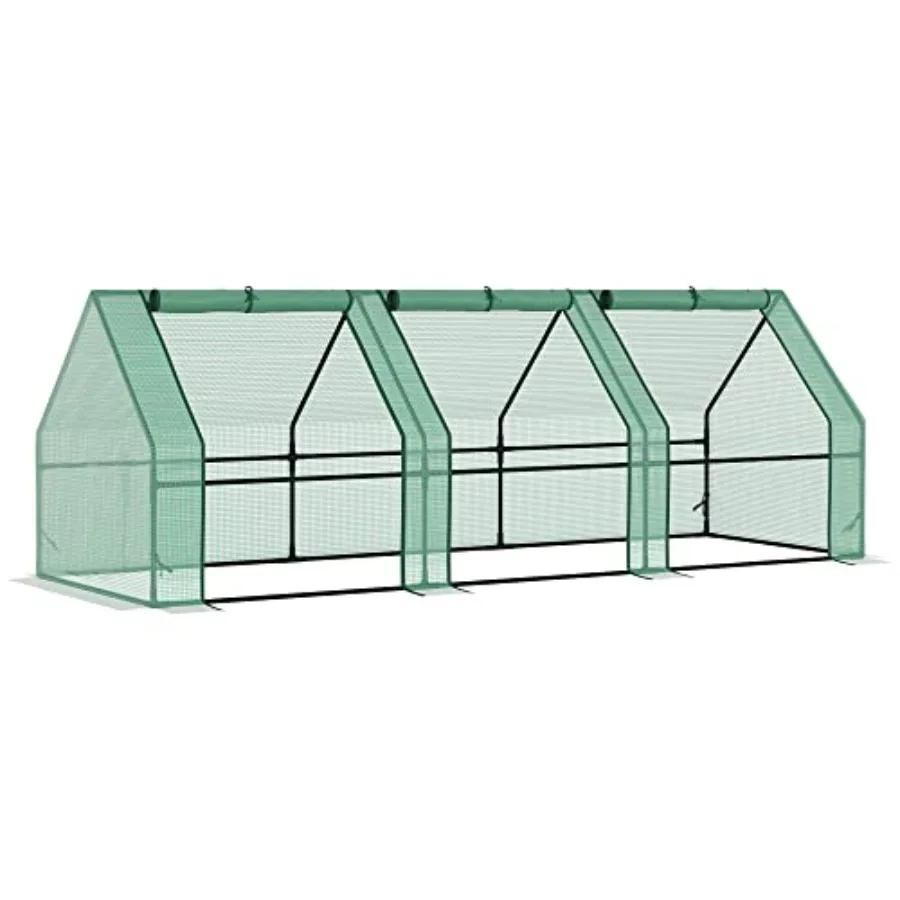 

9' x 3' x 3' Mini Greenhouse with Zippered Doors and Roll-up Windows Portable Plant Hot House with Durable PE Cover Water Resis