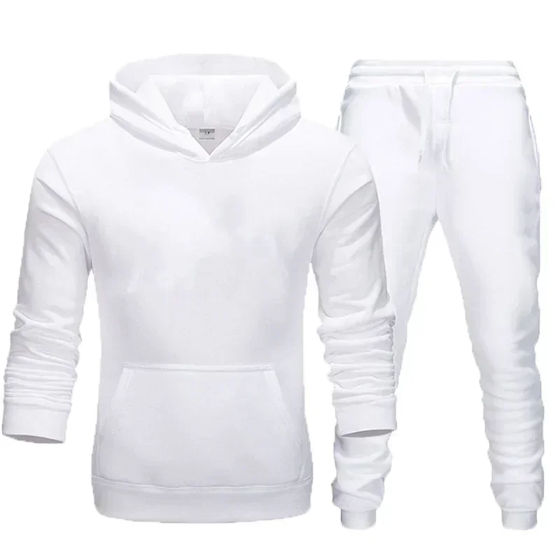 Basic Men/Women 2Pcs/Sets Sweatshirt Hoodies Pants 2024 Male Gyms Fitness Tops Joggers Sportswear Tracksuits