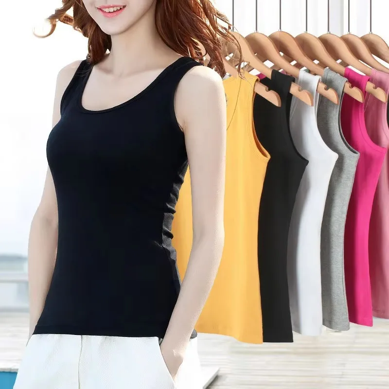 Summer Top Women Seamless O-Neck Collar Wide Straps Tank Top Knitted Striped Camisole Solid Corset Top Female
