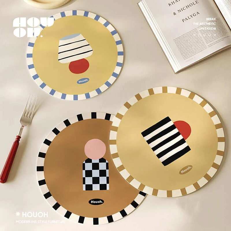 

Simple Round Coasters PU Heat Insulation Waterproof Mats Creative Household Anti-scald Absorbent Mat Things for The Kitchen