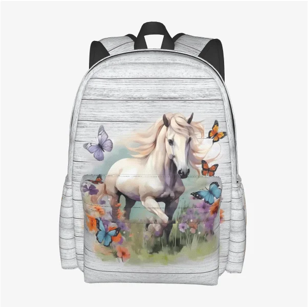 子供用バックパック 馬用バックパック 子供用 学生用 馬をテーマにしたブックバッグ ポケット付き 小学校 中学校 大人用