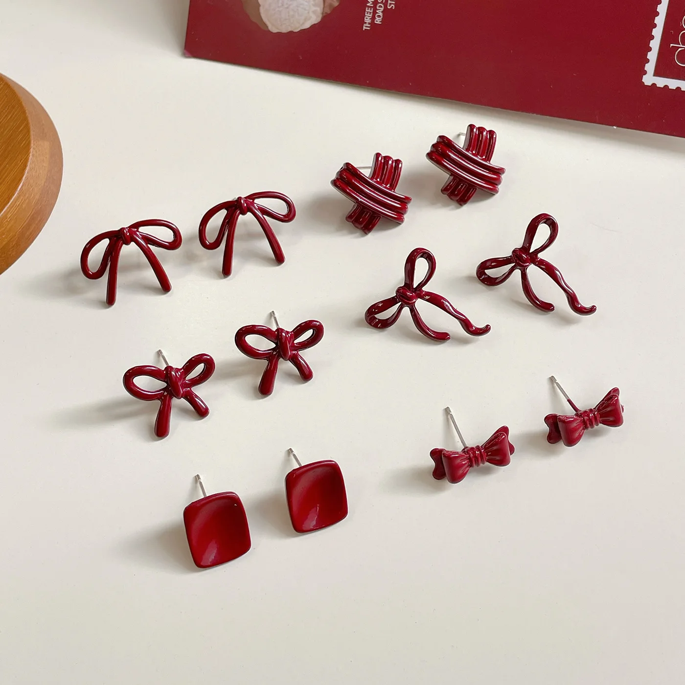 2024 New Ankela Red Multi-style Bow-knot Ribbon Stud Earrings Korean Fashion Women INS Geometric Vintage Earring Jewelry Gift