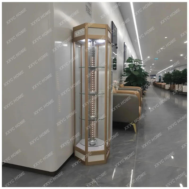 XX Electric Rotary Display Cabinet Hexagonal Glass Cabinet Exhibition Hall Red Wine Transparent Round Cabinet