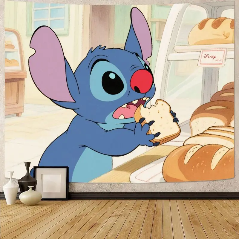 

1PC Cute Cartoon Stitch Tapestry Charming Polyester Wall Art Cozy Home Decor for Disney Fans Living Room Bedroom Decor