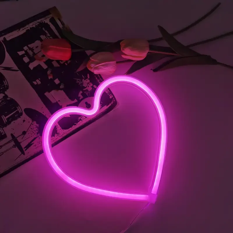 Pink Heart LED Neon Sign USB/Battery Powered LED Light for Bedroom Room Decoration Gift Night Light Decoration Party Holiday